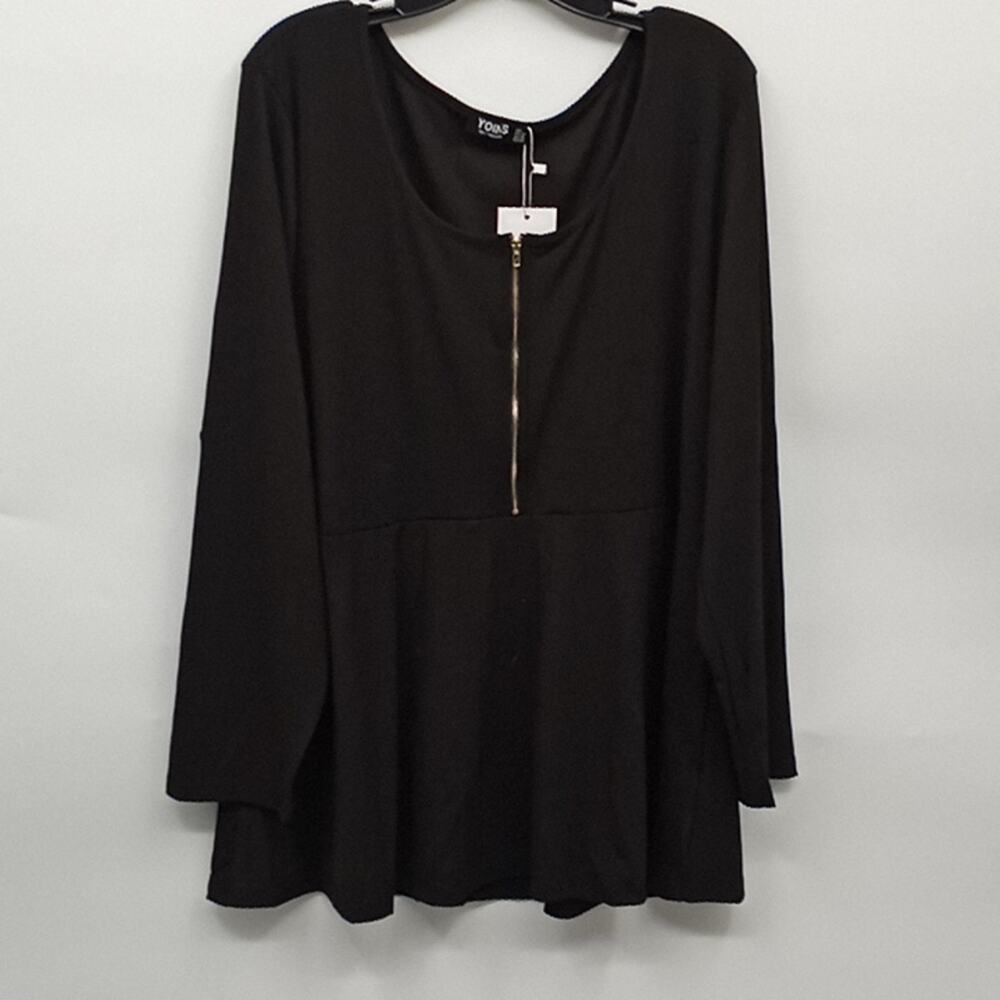 Yoins Women's Black New Long Sleeve Hi Low Front Zip Top Size 3XL